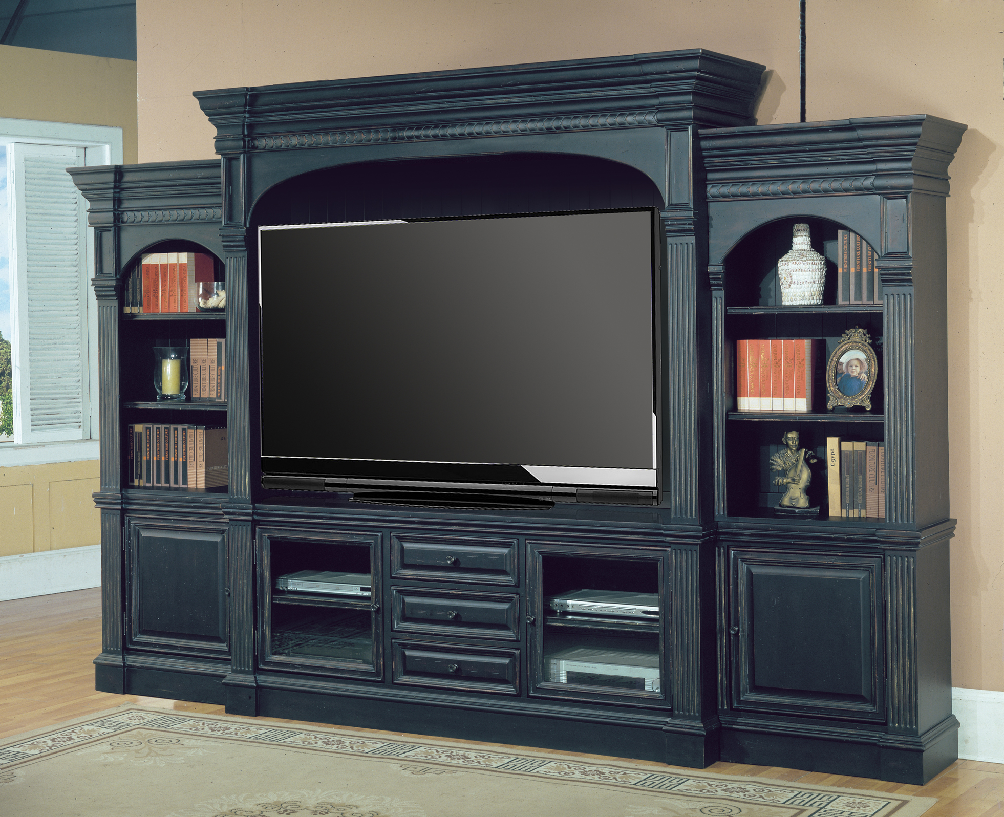 Vintage Look Entertainment Center  Custom Cabinets 